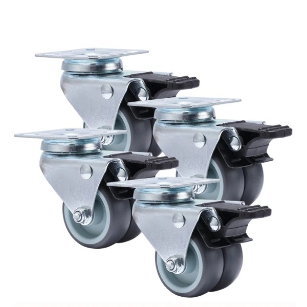 4 STK Hjul Hjul 2 tommer Heavy Duty Swivel Soft Gummi Roller med Bremse