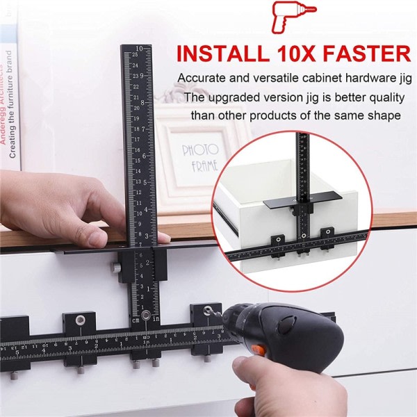 Skab Hardware Jig Aluminium Legering Justerbar Skabelon til Hurtig Nøjagtig Installation Dør Skuffe Knap