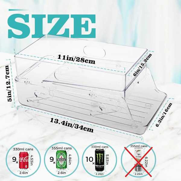 2 pack läsk burk organisator dispenser för kylskåp