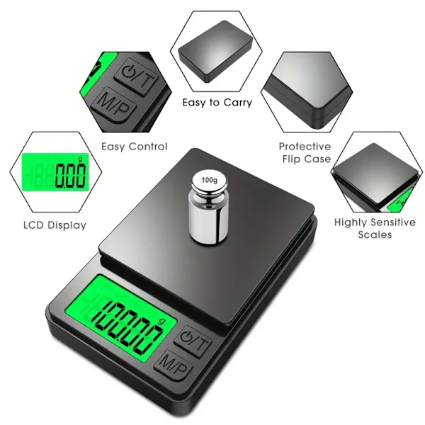 Fick Våg 1000g X 0,01g - Digital Bakgrundsbelyst LCD Mini Våg