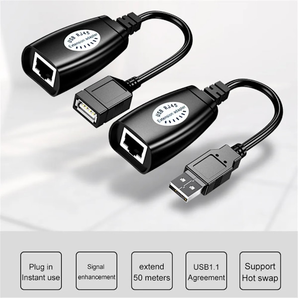 2 deler USB til RJ45 LAN Kabel Forlengelse Adapter Extender Over Cat5 RJ45 Cat6 Patch Cord