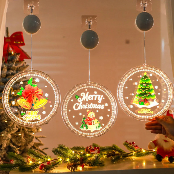 Jul LED Ljus Dörr Hängande Fönster's Vägg's Dekoration Cirkulär Färgad Teckning Lysande