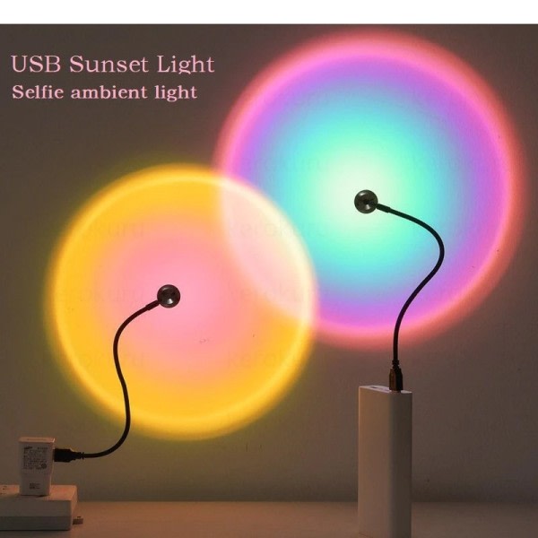 USB Solnedgang Lys Mobil Telefon Selv Fotografi Lys  LED Rainbow Neon Nat Lys Projektor