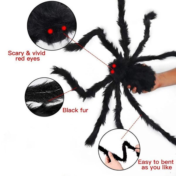 200 CM Enorm Halloween Edderkopp Oversized Plysj Svart Edderkopp Halloween Fest Dekorasjon