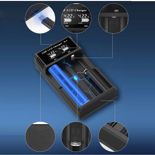USB LCD akku äly laturi 1 / 2 paikka kaksi