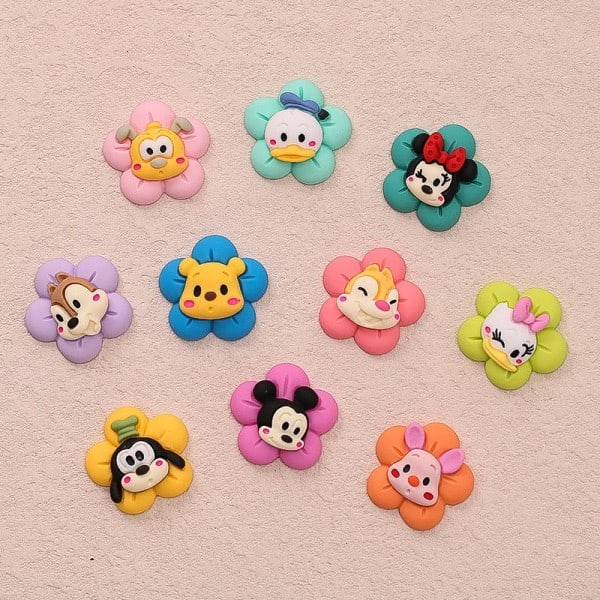 Harpiks Nydelige Blomster & Dyr Flatback Cabochon Utklippsbok Kawaii Gjør-det-selv pynt tilbehør 10 deler