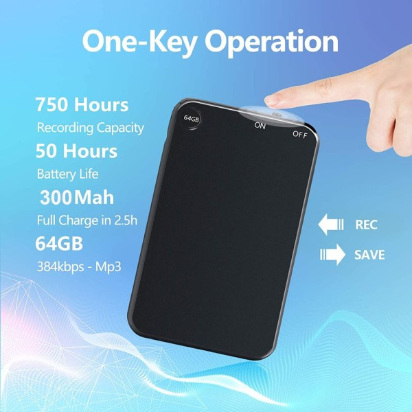 USB Flash 64G Digital Stemme Aktivert Opptakere Supertynn Mini Body 50H Kontinuerlig Diktafon Lyd Opptak enhet