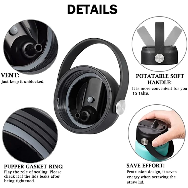 Lock med halm flex halm lock passar för hydro kolv sport vatten flaska