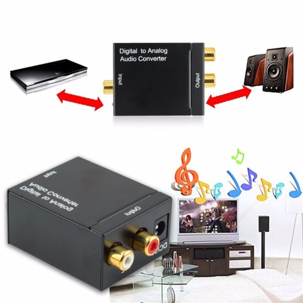 Digital Optisk Toslink SPDIF Coax To Analog RCA Audio Converter Adapter