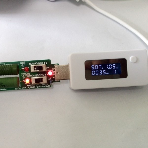 USB motstånd likström elektronisk belastning Med omkopplare justerbar 3 ström 5V1A/2A/3A batteri kapacitet spänning
