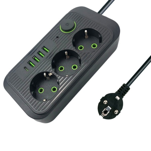 Elektrisk Socket Med 3 USB Lading For Telefoner 1,8M Forlenger ledning Socket