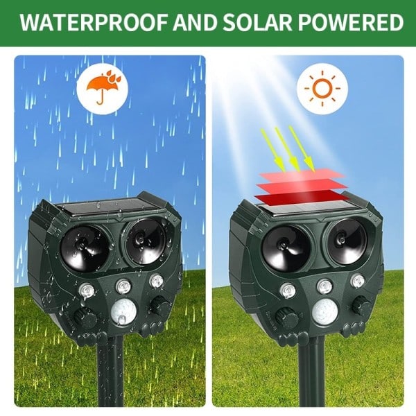 Sol Fågel Repeller Ultraljud Djur Repeller Ute Katt Repellent Hund Avskräckande med LED Blinkande Ljus Repeller