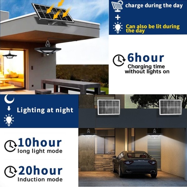 Sol Hänge Ljus Utomhus Inomhus med Fjärrkontroll 180LED Solar Shed Ljus Rörelse Sensor