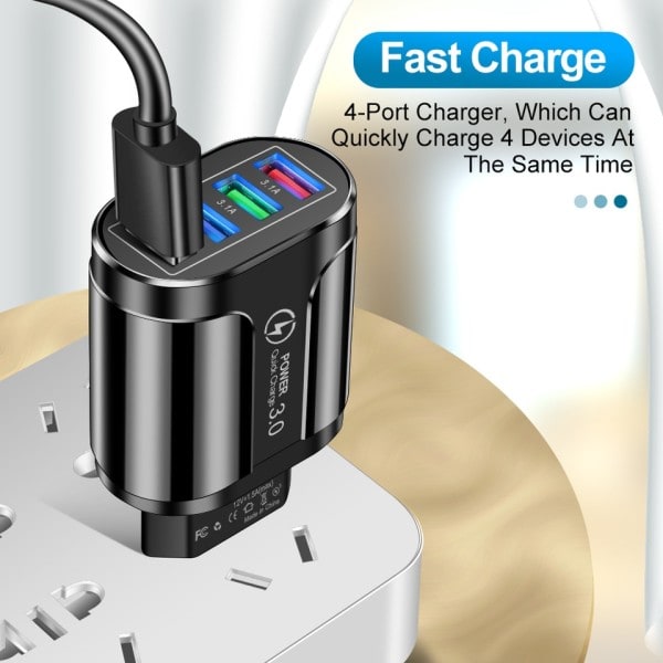 3.1A 4 porte USB rejse oplader hurtig opladning QC 3.0 væg opladning