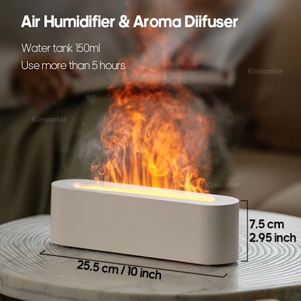 Bästa kvalitet Eterisk Olja Aroma Diffuser Låga Luft luftfuktare Ultraljud Cool Dimma Diffusor med  RGB Realistisk Eld Natt Ljus