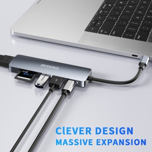 USB C Hub med 2 USB 3.0 SD/TF/Micro SD Card Reader 4K HDMI 100W