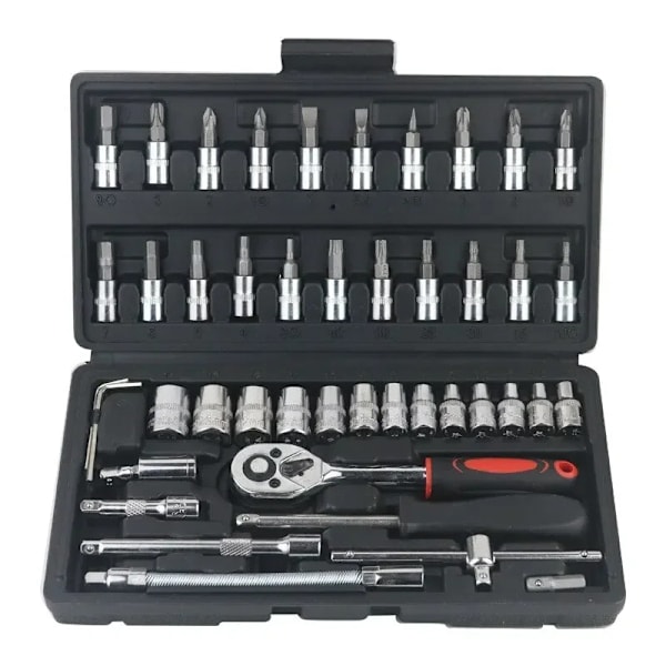 46 bitar Bil Reparation Verktyg Kit 1/4-tums Socket Set