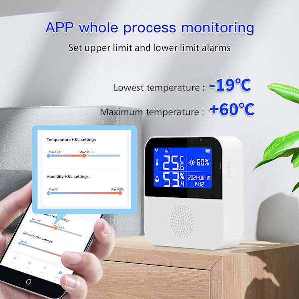 Smart WIFI Temperatur och Fuktighetssensor med Bakgrundsbelysning LCD Display Inomhus Termometer Hygrometer Mätare Stöd
