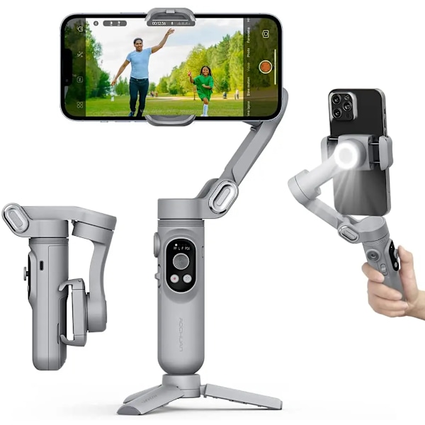 Håndholdt Gimbal Stabilisator 3-Axis Smart X Pro Professional for Smartphone Trådløs Lading OLED Display LED Lys Fokus Hjul