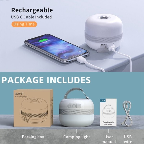 Camping Lys USB C Genopladelig  Lommelygte Til Udendørs Telt Lampe Nødsituation Lanterne