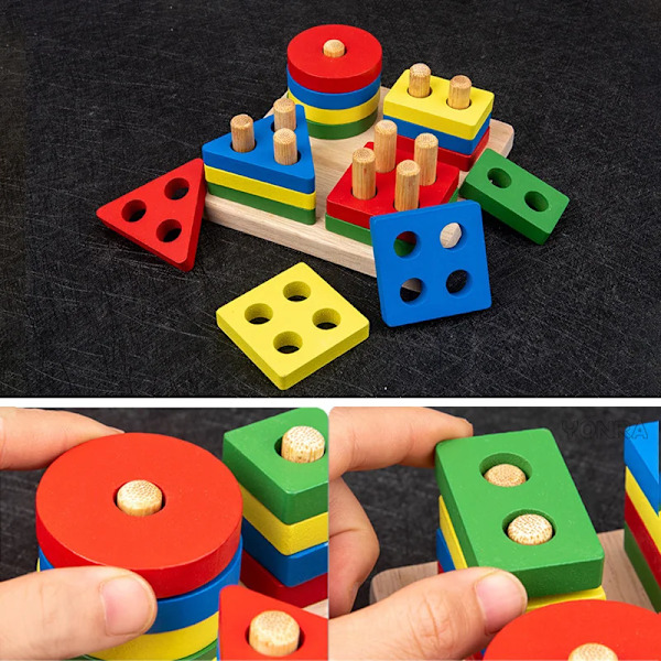 9 in 1 puinen Montessori lelut helistin kello rumpu pylväs setti