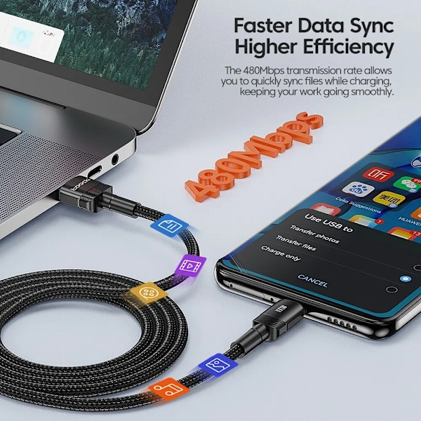 USB Type C Kabel Hurtig Opladning USB C Oplader Kabel 2m