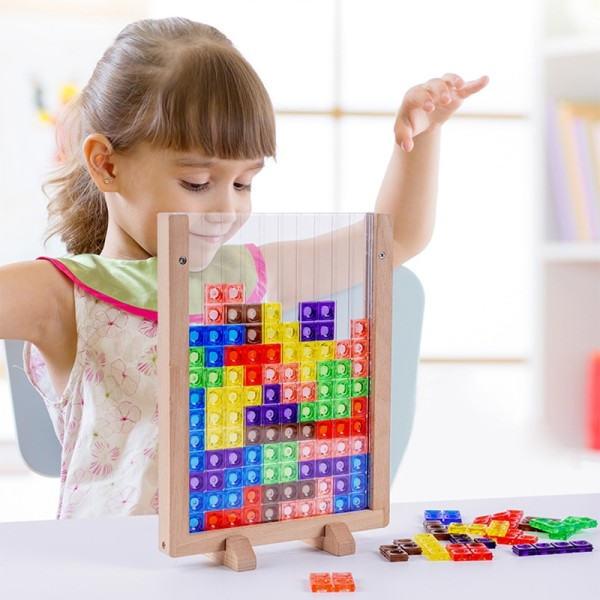 Färgglatt 3D pussel trä tangram matematik leksaker  intellektuell pedagogisk leksak för barn