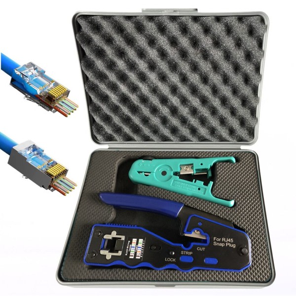 Crimp Tool Pass Through Crimper Cutter for Cat6a Cat6 Cat5 Cat5e 8P8C Modular Connector Ethernet Crimp Tool