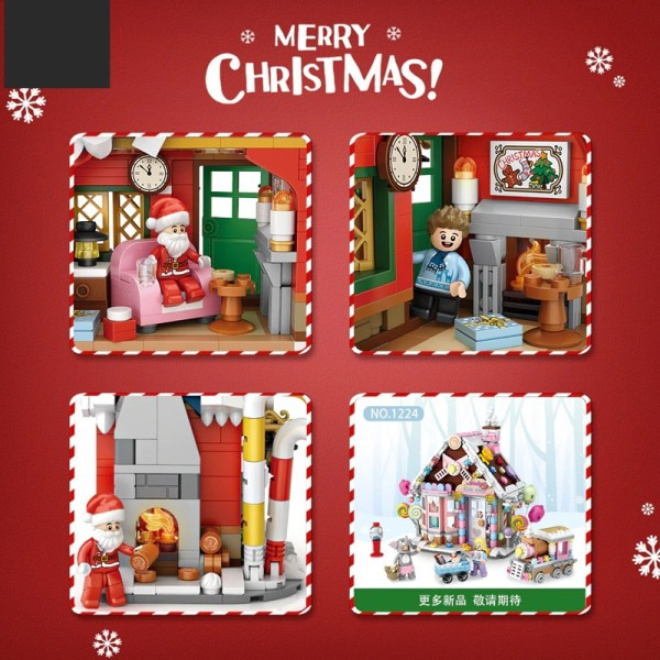 Glædelig jul Hus Træ Julemand Snemand 3D Model Gør-det-selv Mini Klodse Klodser
