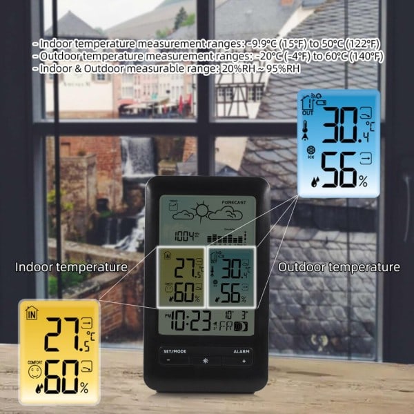 Digital Klokke Vær Stasjon Termometer Hygrometer