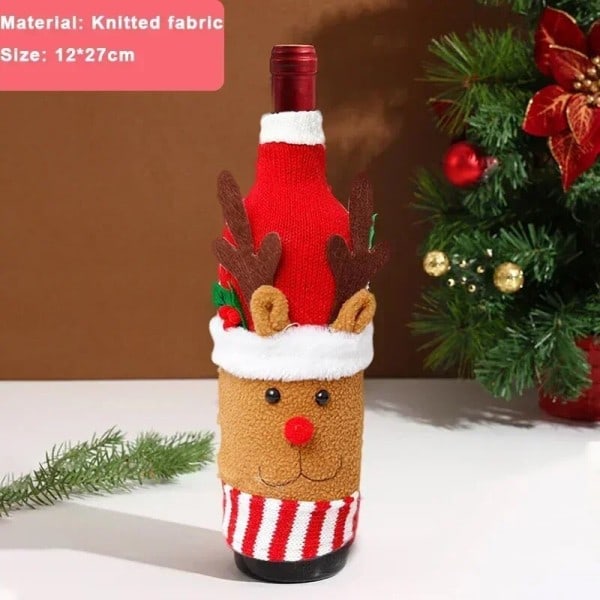 Jul vin flaske cover sæt nisse snemand vævet vin flaske poser til julefest middag bord pynt