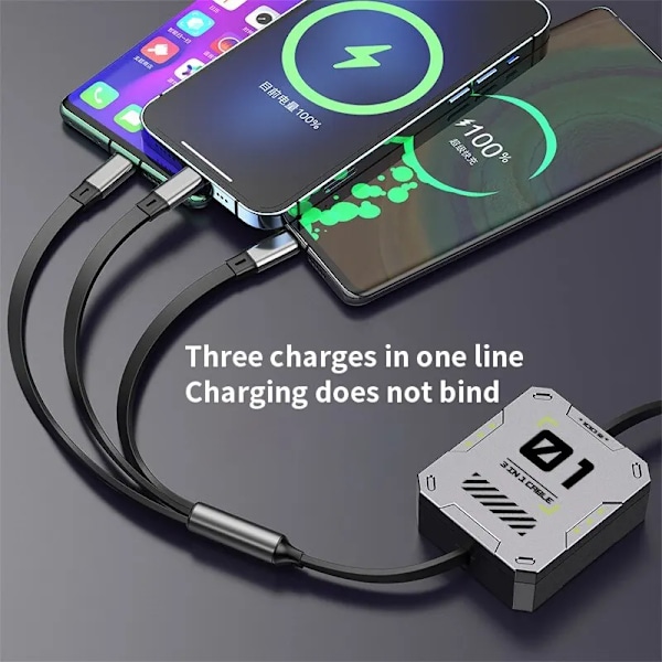 3 i 1 Multi Infällbar USB telefon 60w snabb laddning och data kabel