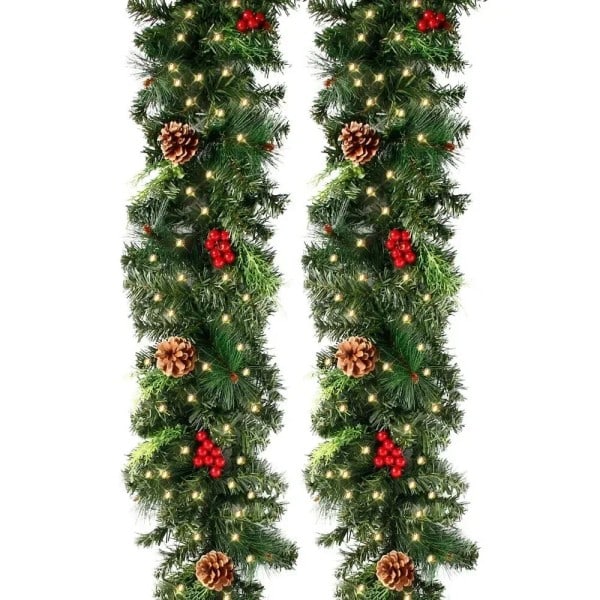 Jul girlanger med kottar röda bär konstgjorda jul kransar för hem jul träd