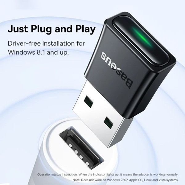 Baseus USB Bluetooth 5.3 sovitin PC USB lähetin vastaanotin dongle langaton sovitin langattomille hiiri näppäimistö