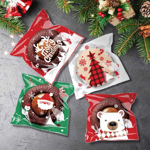 100 stykker jule gave pose selv klebende cookies godteri innpakning pose