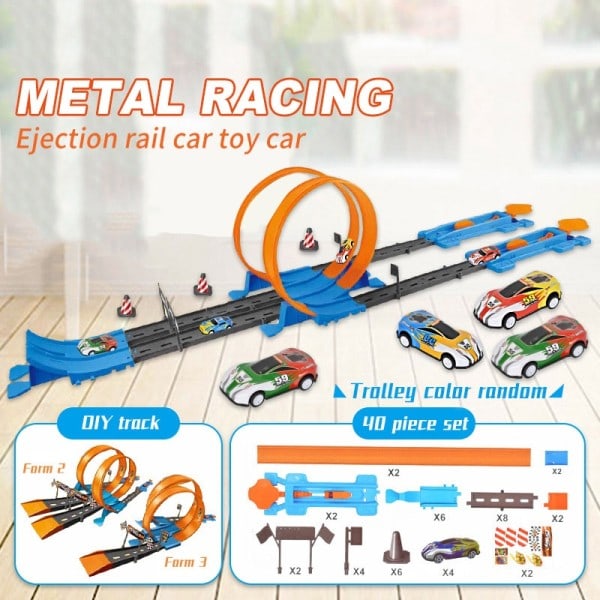Stunt Speed Kaksois Auto Pyörät Malli Kilpa Rata Diy Koottu Rata Kits Katapultti Rata Auto Kilpailu Poika lelut