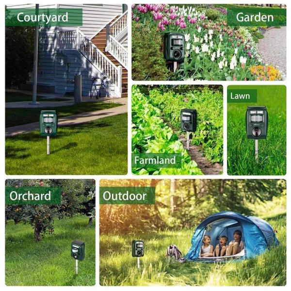 Sol Ultraljud Djur Repeller Ny Avstötande PIR Sensor Utomhus Trädgård Pest Mus Fågel Katt Hund Bat Repellent