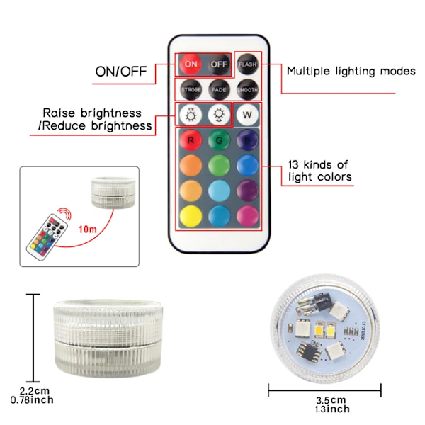 4 delar ljus 1 fjärrkontroll Batteri Driv LED Undervatten Ljus RGB Sänkbar Ljus IP68 Vattentät Fjärr Sim Pool Natt Lampa Dekor