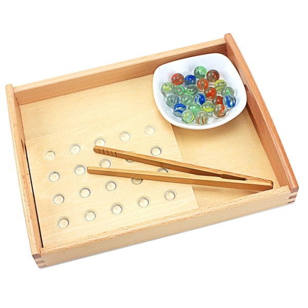 Montessori materialer Klip boldene med bræt træ bakke spisepinde træning praktisk liv pædagogisk legetøj