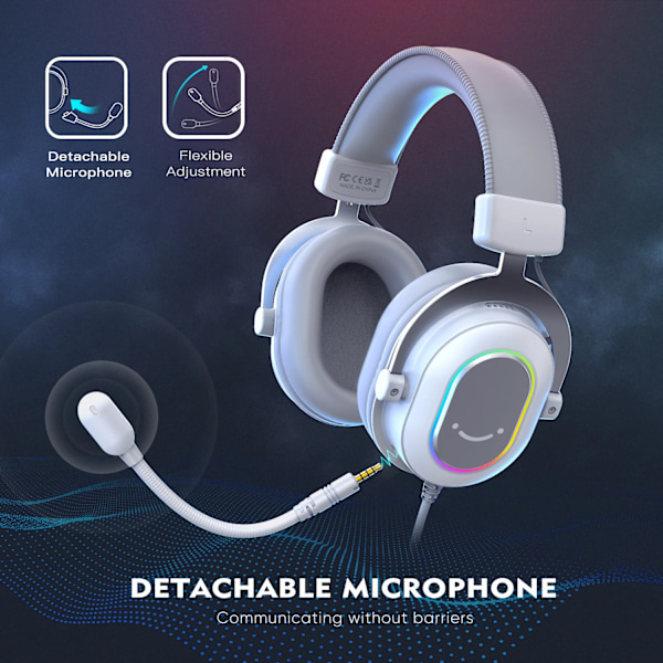 RGB Gaming Headset med 7.1 Surround Sound/3-EQ/MIC,Over-ear Hörlurar med In-line Control for PC PS4 PS5 Ampligame-H6W