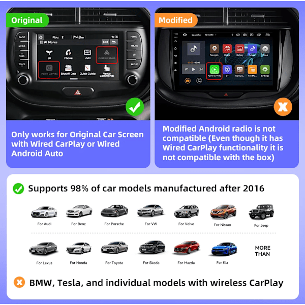 2i1 Trådløs CarPlay Dongle Trådløs Android Auto Box