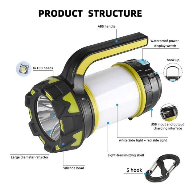 Camp Lampe LED Camping Lys USB Genopladelig Lommelygte