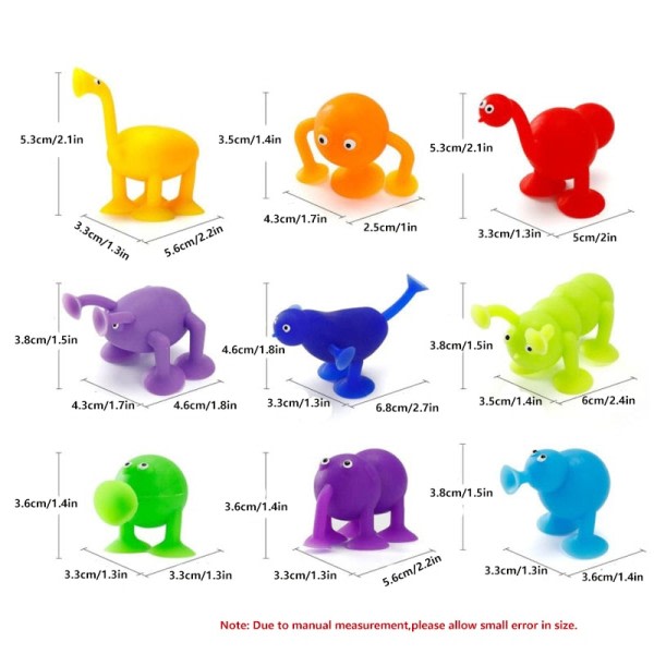 9 deler sett mini dyr formet sugekopp leker flerfarget byggeblokker pop suger leketøy