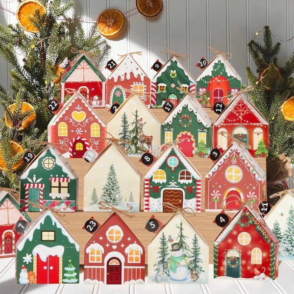 Jul present låda hus form kraft papper godis kaka påse förpackning lådor jul träd hänge