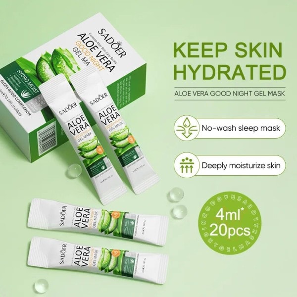 20 bitar Aloe Vera Gel Bärbar Ansiktsmask Lugnande Och Reparerande Efter Återfuktande Hydraterande Skrymp porer Sömn mask