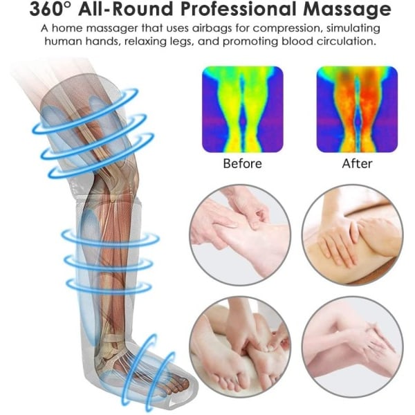 360° Fot luft tryck ben massager främjar blodcirkulation, kropp massager, muskel avslappning, lymfdränage anordning