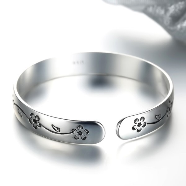 Sølv farge  fest mansjett armbånd sjarm damer vintage mote plomme blomst armbånd