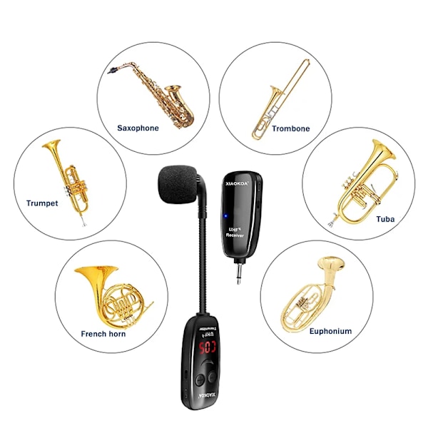 Langattomat instrumentit saksofoni mikrofoni langaton vastaanotin lähetin 160 jalkaa kantama liitin ja soita hyvä trumpeteille