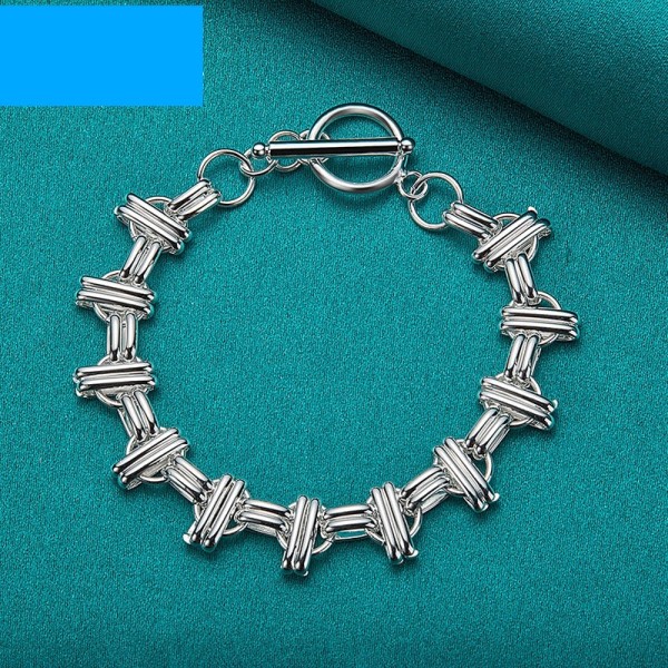 925 Sterling Sølv Rund Cross Smooth Design Charm 20cm Kæde Armbånd Til Kvinder