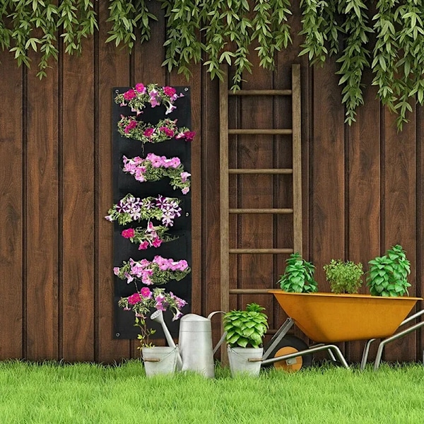 7 Ficka Vertikal Växande Plantering Väska Filt Tyg Vägg Hängande Ute Trädgård Planter Kruka Blomma Grönsak Växande Behållare